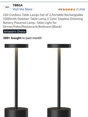 TB BGA LED Cordless Table Lamps Set of 2 in Black